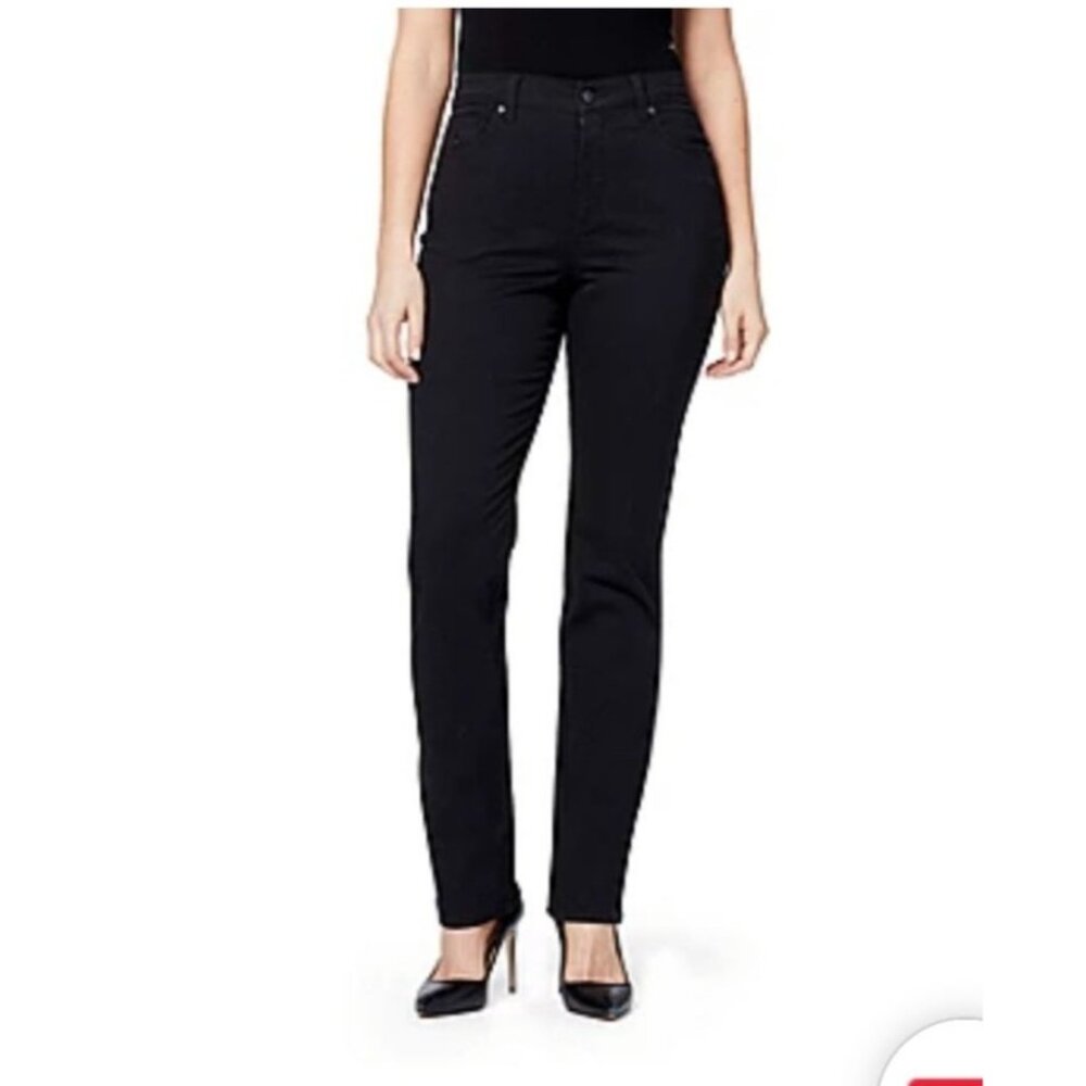 Gloria Vanderbilt Womens Amanda Black Denim Straight-Leg Jeans Size 18W Casual